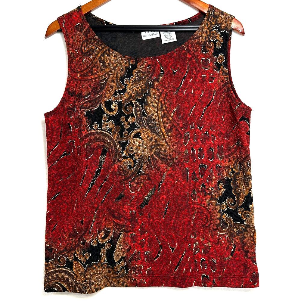 Y2K White Stag Large Retro Tank Top Red Moody Vampire Paisley Whimsygoth Animal‎